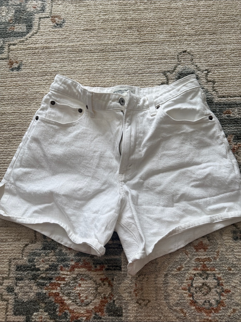 Abercrombie & Fitch White High-Waist Denim Shorts